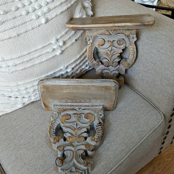 NEW! SET 2 EXQUISITE Carved WOOD WALL SHELVES - Picture 2 of 7